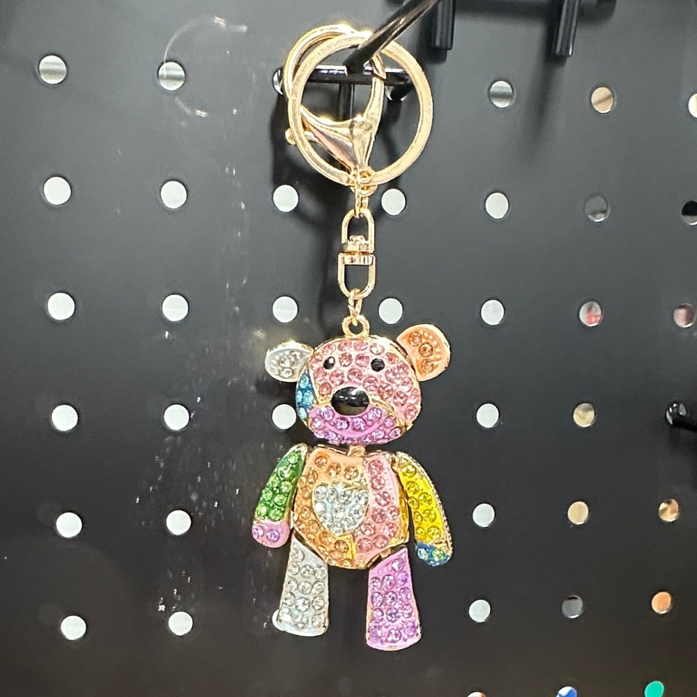 Multicolor Crystal Bear Keychain | Gold Tone | Exact Item Shown